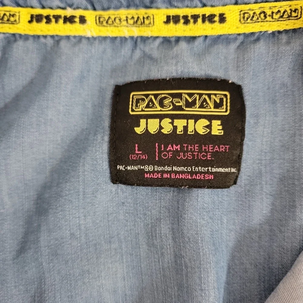 Justice Girls Pac-Man Ghost Gang Chambray Button Up Shirt Sx 12 14 L Embroidered